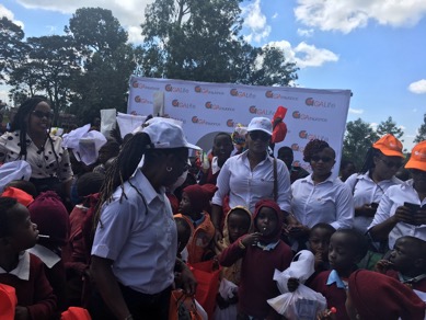 Distribution of sanitary towels to more than 1,450 girls in Gacharage Secondary and Primary schools located at Kihara Kiambu County by GA Insurance Staff